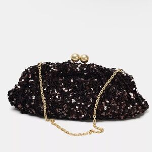 ZARA SEQUIN CLUTCH Brown NWOT